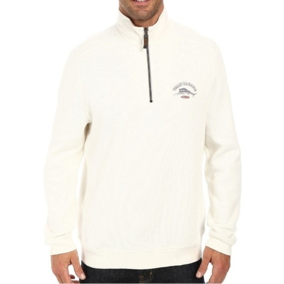Tommy Bahama Sweatshirt Size M White 1/2 Zip Pullover Winter Aruba Fish New - Picture 2 of 5